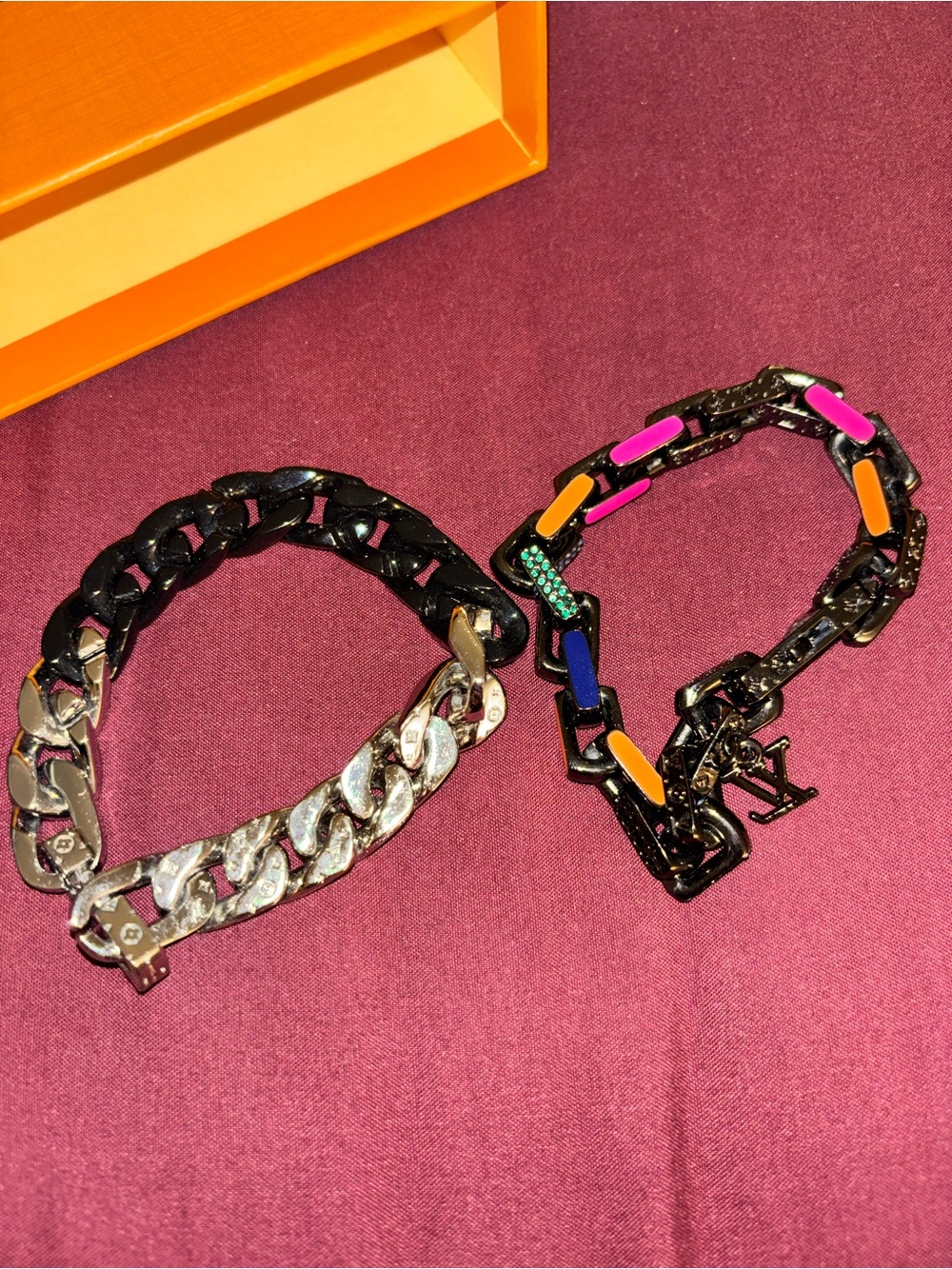 Louis Vuitton Black Chain Link Bracelets with Multicolor Accents